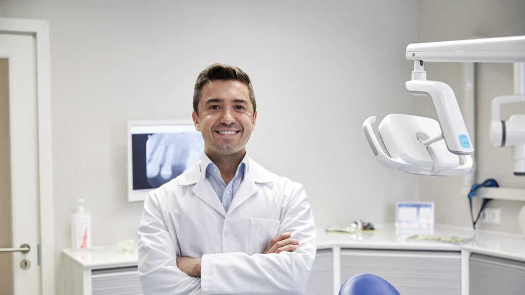 Dentist with folded arms